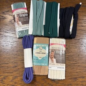 Vintage Lot of 7 Packages Wright's Corded Piping Used & New Assorted Colors